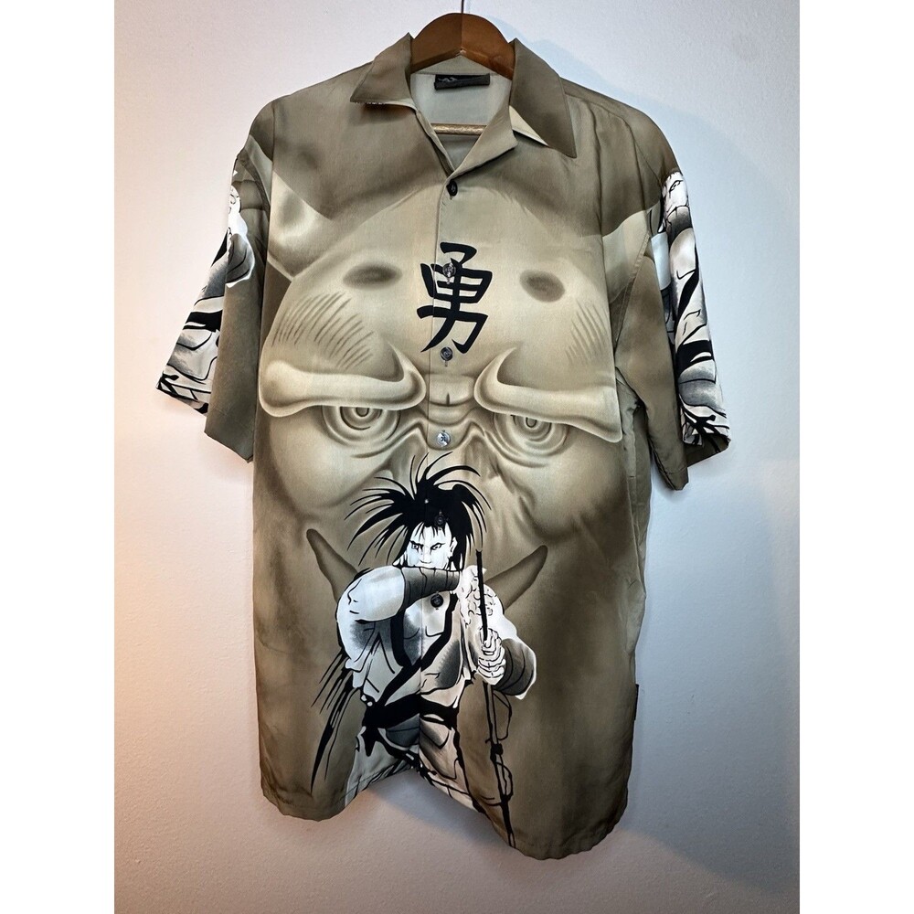 Vintage 90s Button Up Anime Dragon Japanese Mecca Size Medium